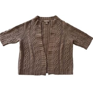 CASHMERE KENAR SHORT SLEEVE CABLE KNIT CARDIGAN LARGE